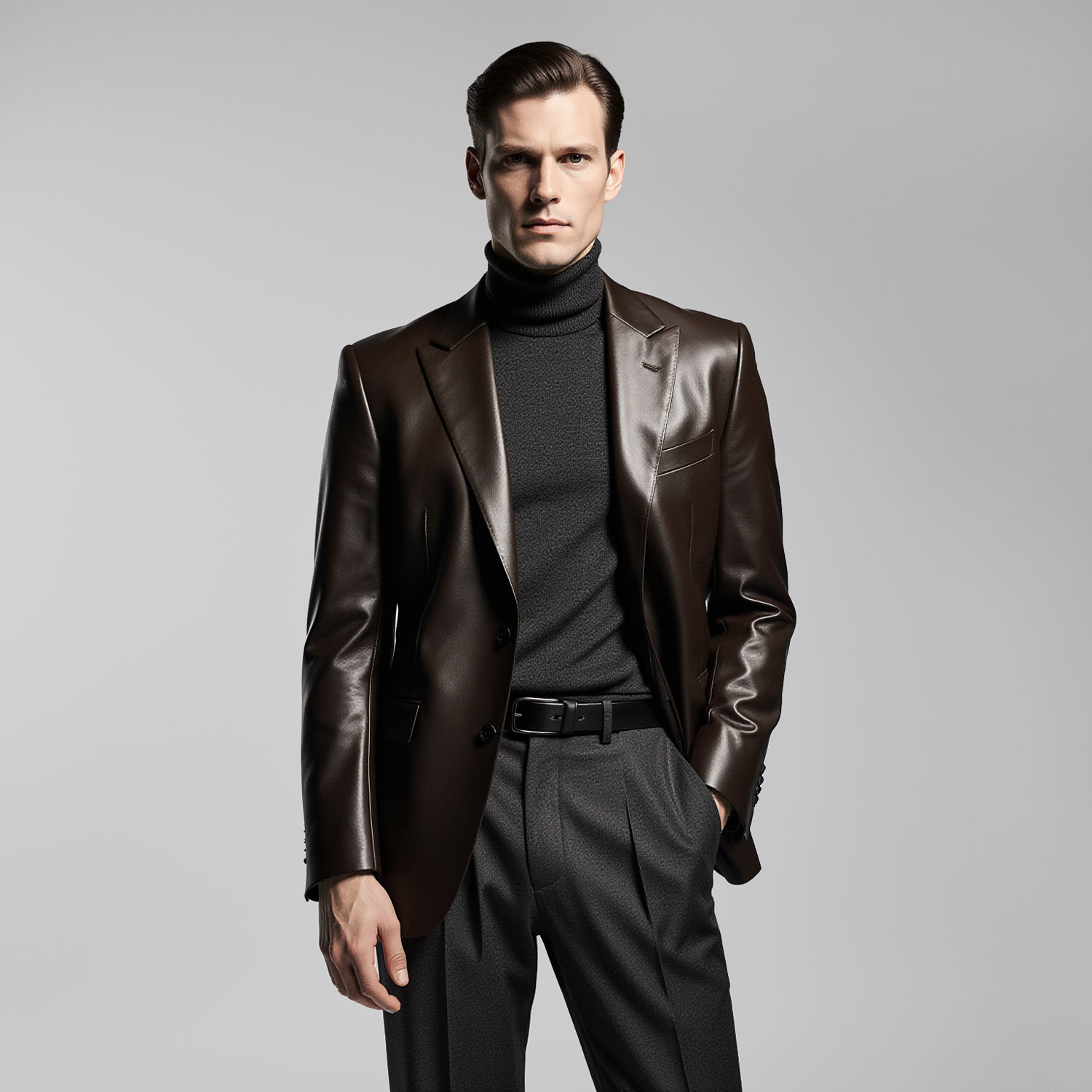 Man in designer leather blazer representing luxury dry cleaning near Bal Harbour